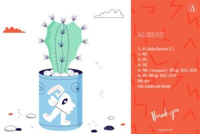 Four vector spot illustrations show real-life cactus