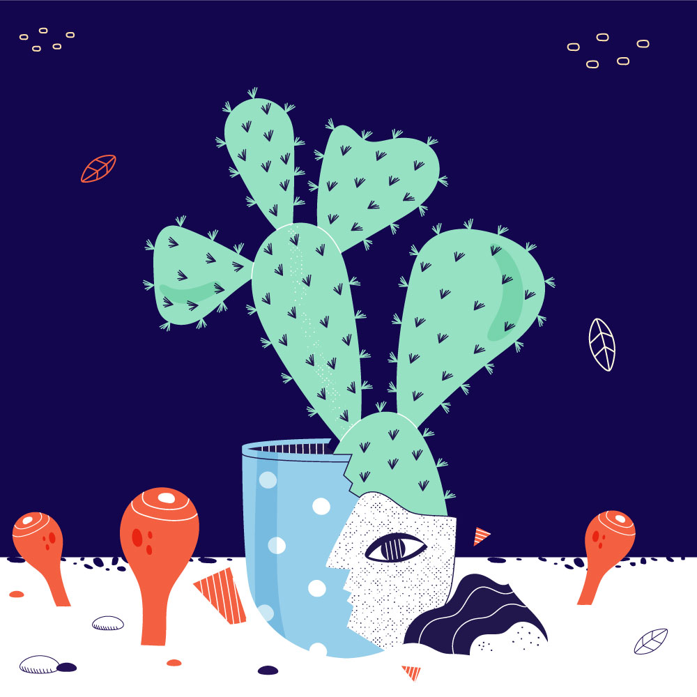 Beautiful vector spot illustrations show a real-life cacti collection