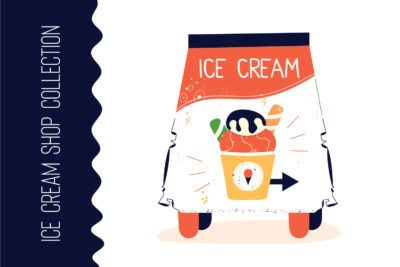 Fantastic illustrations with a simple design and nice colors in the context of an ice cream shop