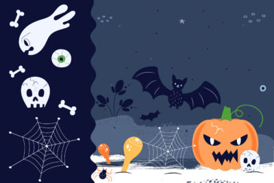 A beautiful collection of vector Halloween illustrations and ready-made scenes