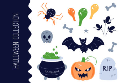 A beautiful collection of vector Halloween illustrations and ready-made scenes