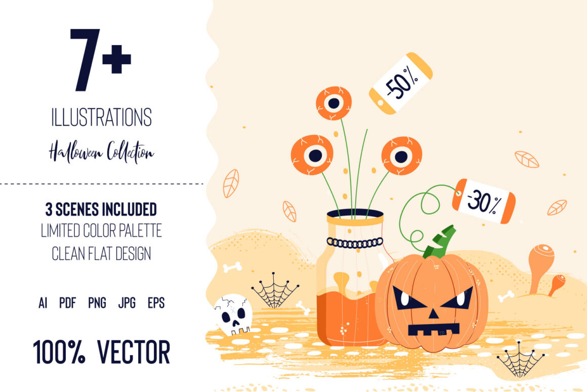 Eye-catching vector Halloween promotion and sale illustrations